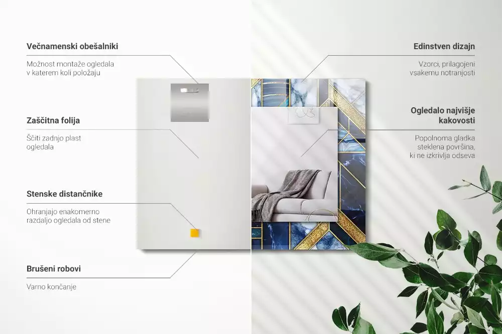 Oglindă dreptunghiulară de perete cu design geometric abstract tip mozaic