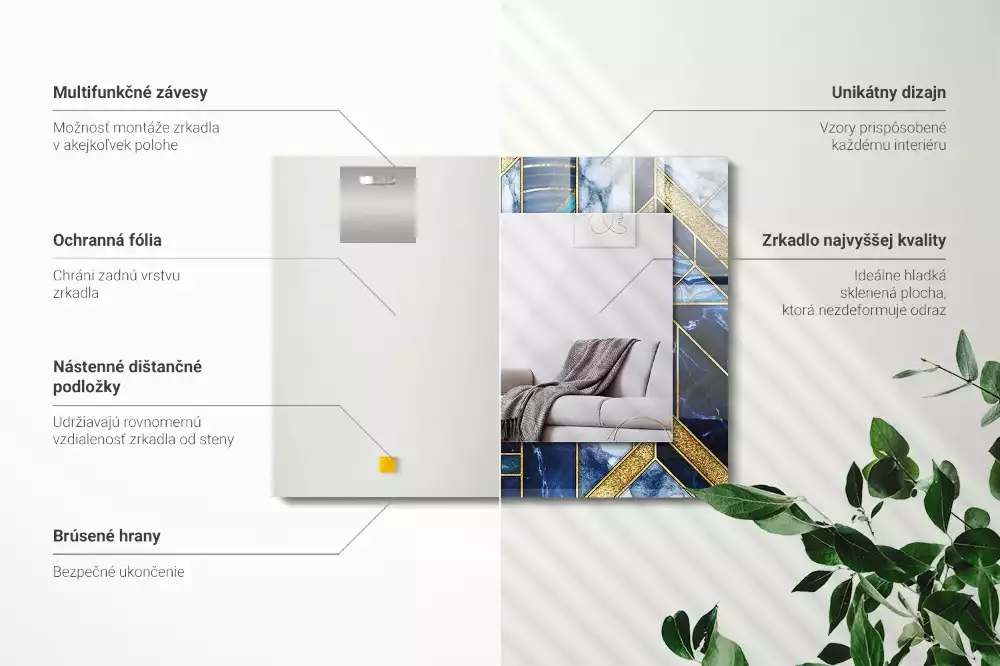 Oglindă dreptunghiulară de perete cu design geometric abstract tip mozaic