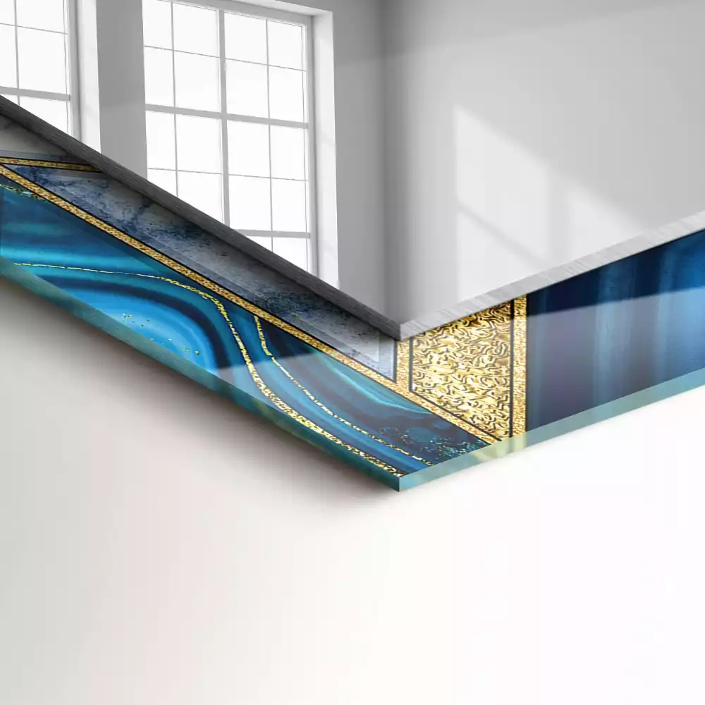 Oglindă dreptunghiulară de perete cu design geometric abstract tip mozaic