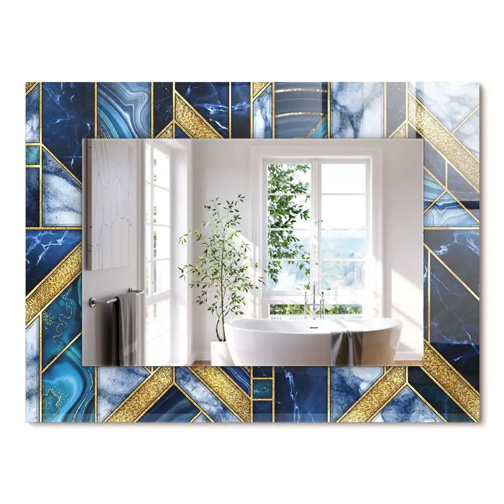 Oglindă dreptunghiulară de perete cu design geometric abstract tip mozaic