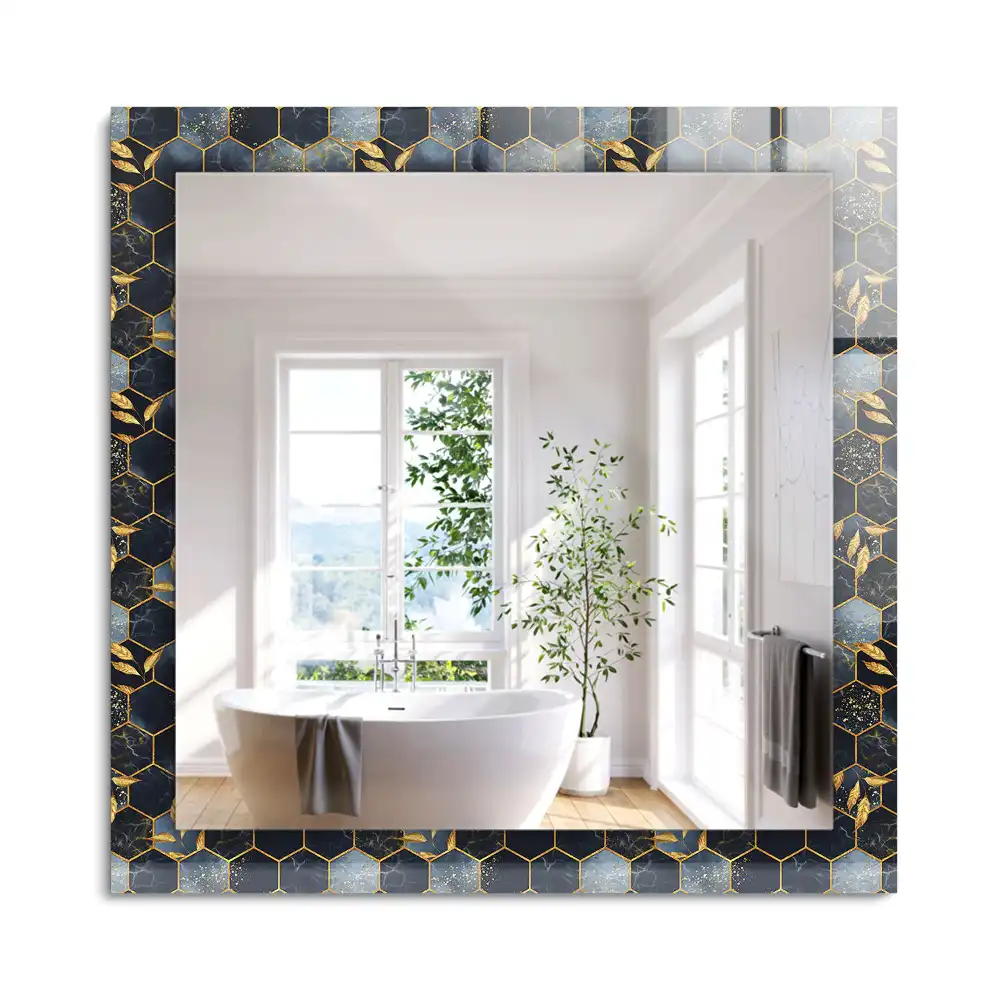 Oglindă dreptunghiulară cu ramă decorată cu imprimeu de frunze hexagonale
