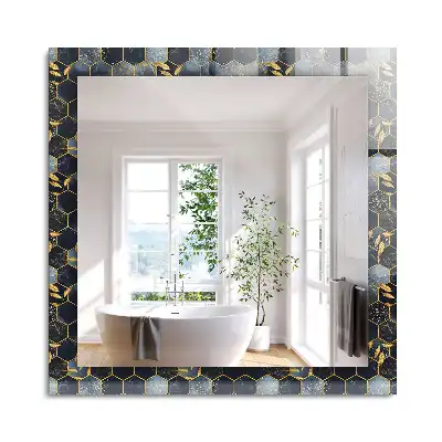 Oglindă dreptunghiulară cu ramă decorată cu imprimeu de frunze hexagonale