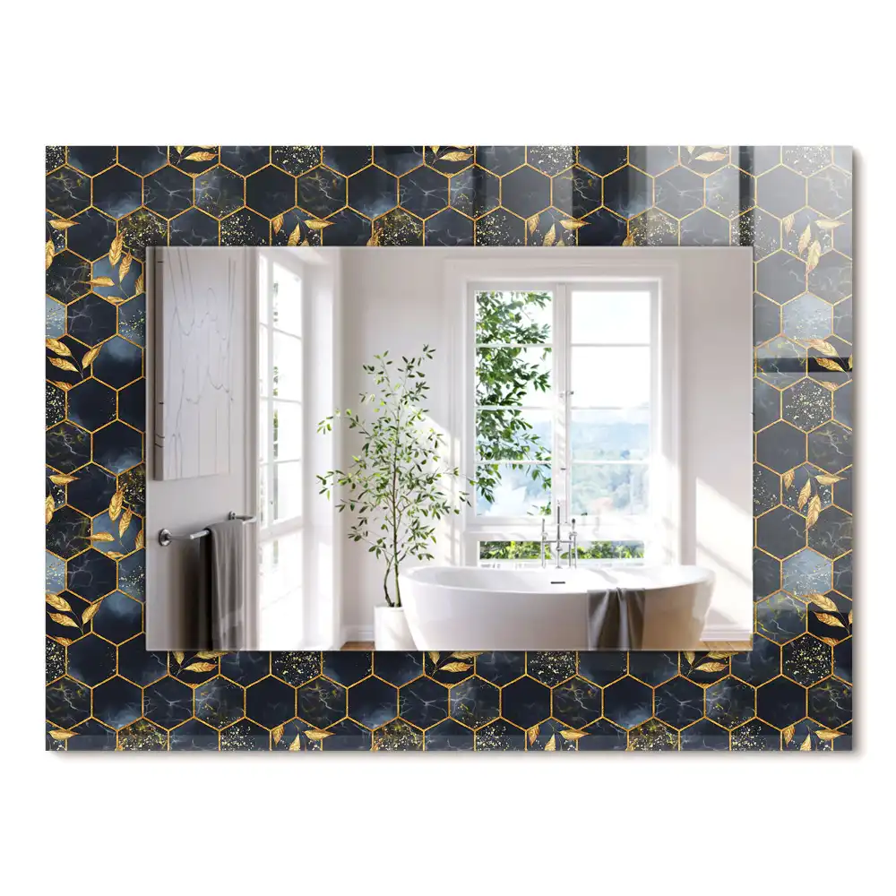 Oglindă dreptunghiulară cu ramă decorată cu imprimeu de frunze hexagonale