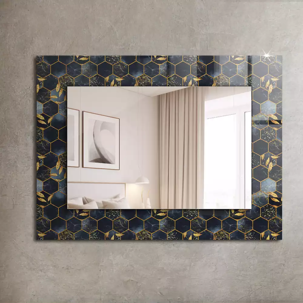Oglindă dreptunghiulară cu ramă decorată cu imprimeu de frunze hexagonale