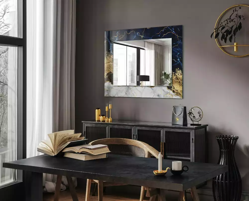 Oglindă dreptunghiulară cu decor abstract din marmură