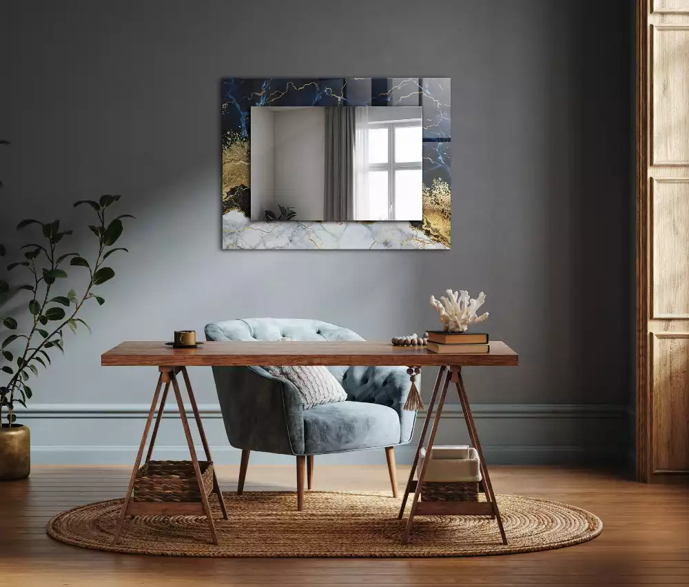 Oglindă dreptunghiulară cu decor abstract din marmură