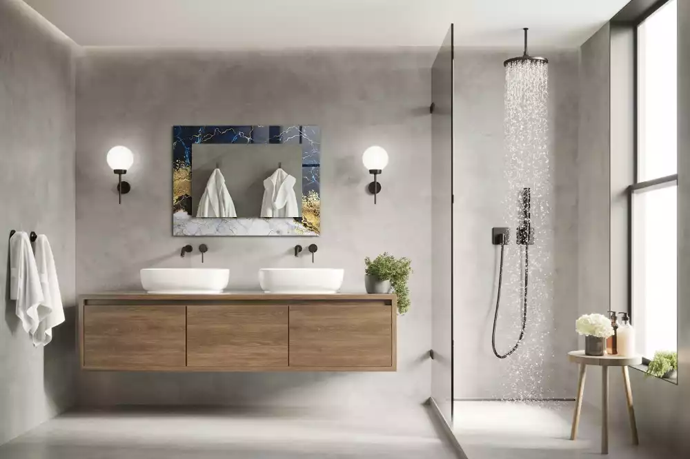 Oglindă dreptunghiulară cu decor abstract din marmură