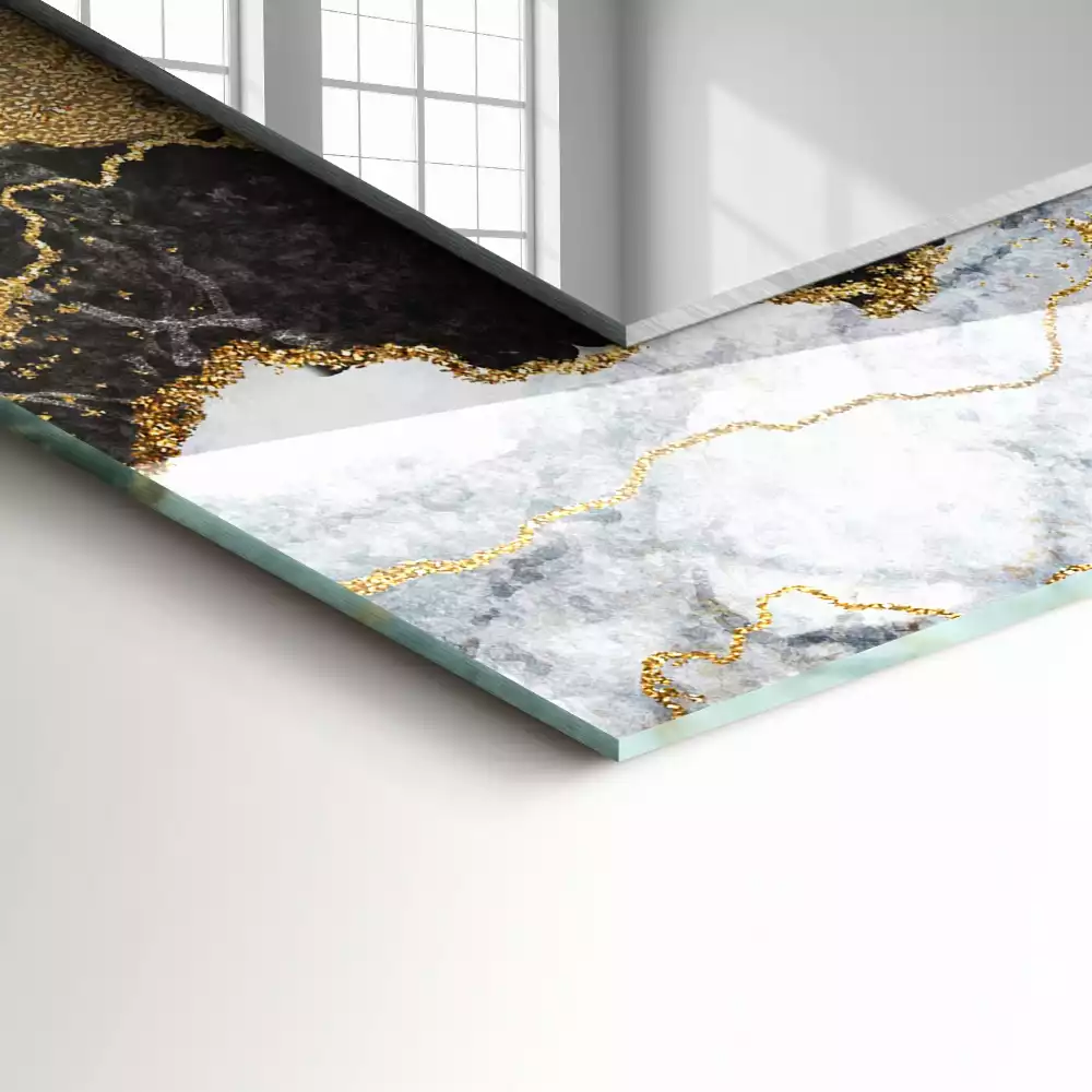 Oglindă dreptunghiulară cu decor abstract din marmură