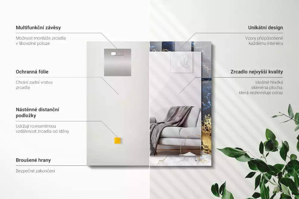 Oglindă dreptunghiulară cu decor abstract din marmură