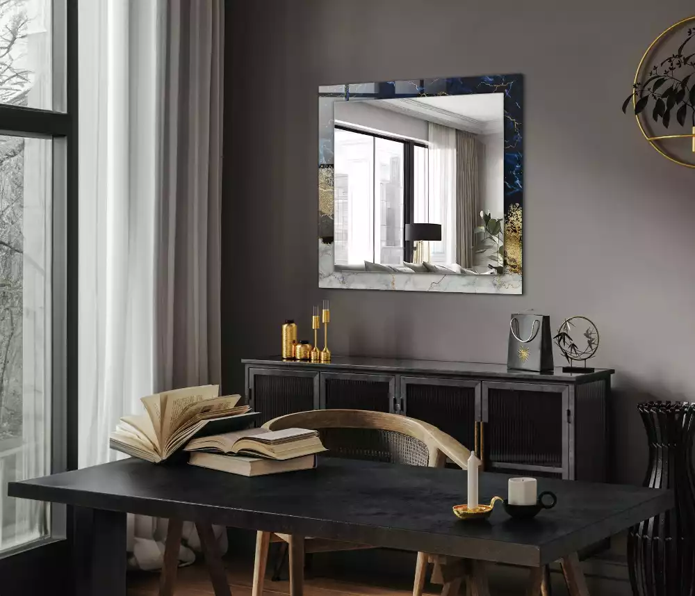 Oglindă dreptunghiulară cu decor abstract din marmură