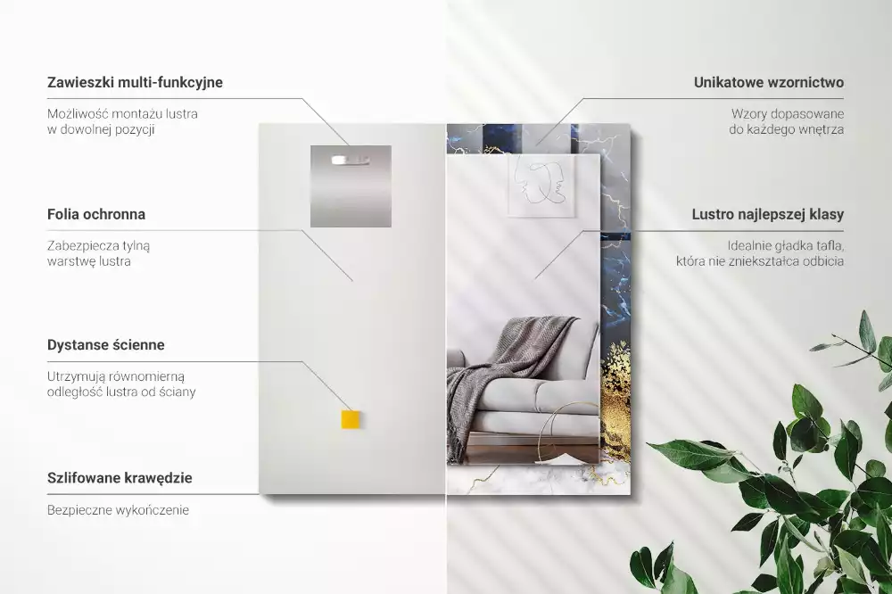 Oglindă dreptunghiulară cu decor abstract din marmură