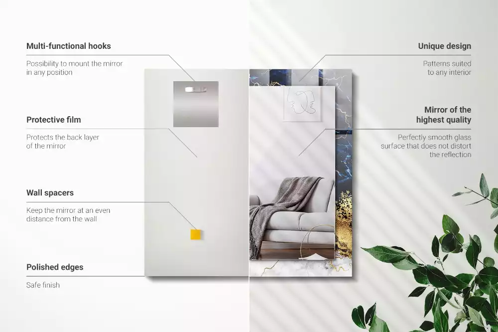 Oglindă dreptunghiulară cu decor abstract din marmură