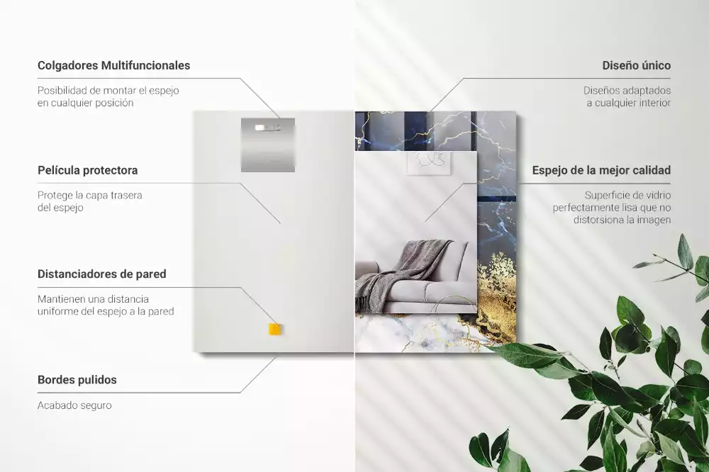 Oglindă dreptunghiulară cu decor abstract din marmură