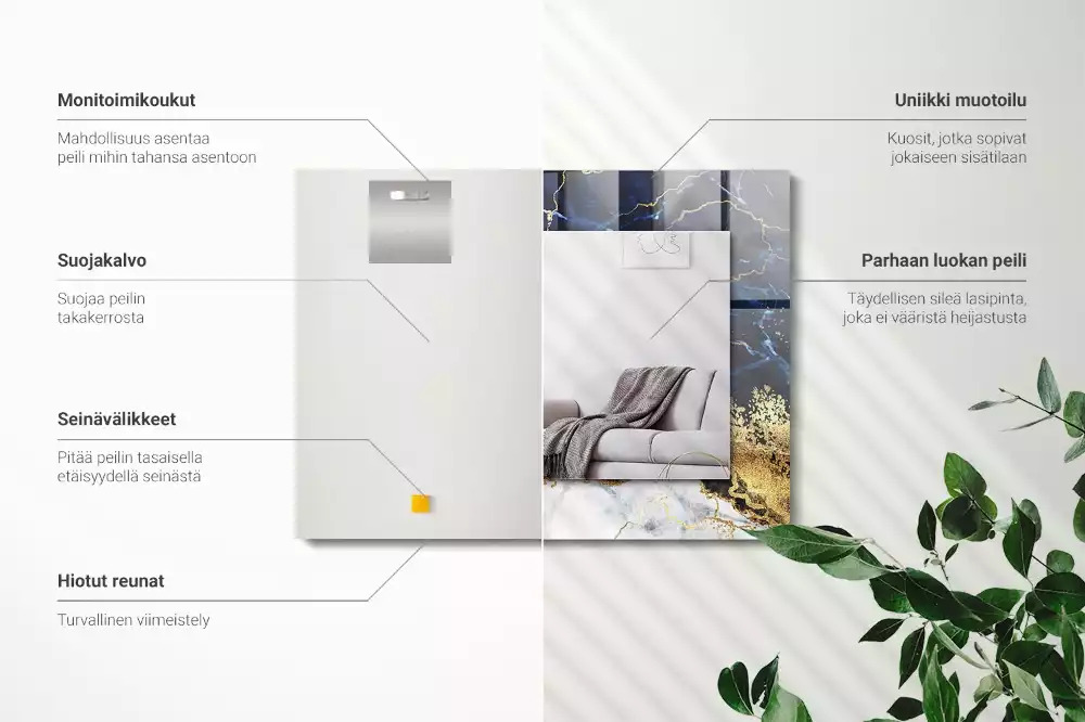 Oglindă dreptunghiulară cu decor abstract din marmură