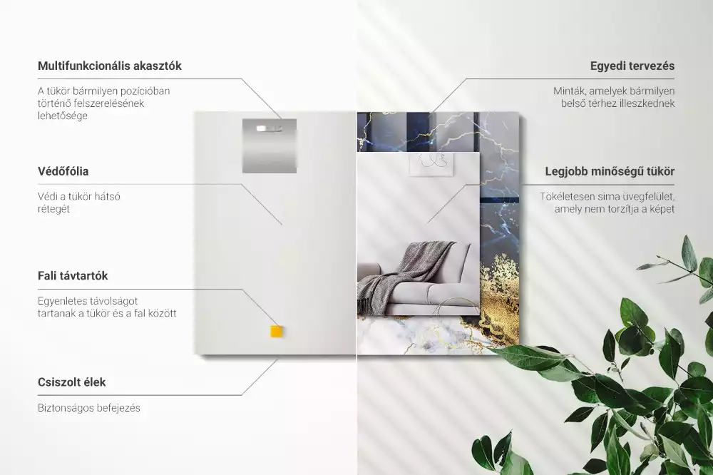 Oglindă dreptunghiulară cu decor abstract din marmură