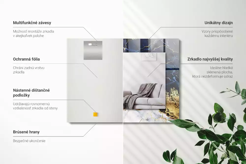 Oglindă dreptunghiulară cu decor abstract din marmură