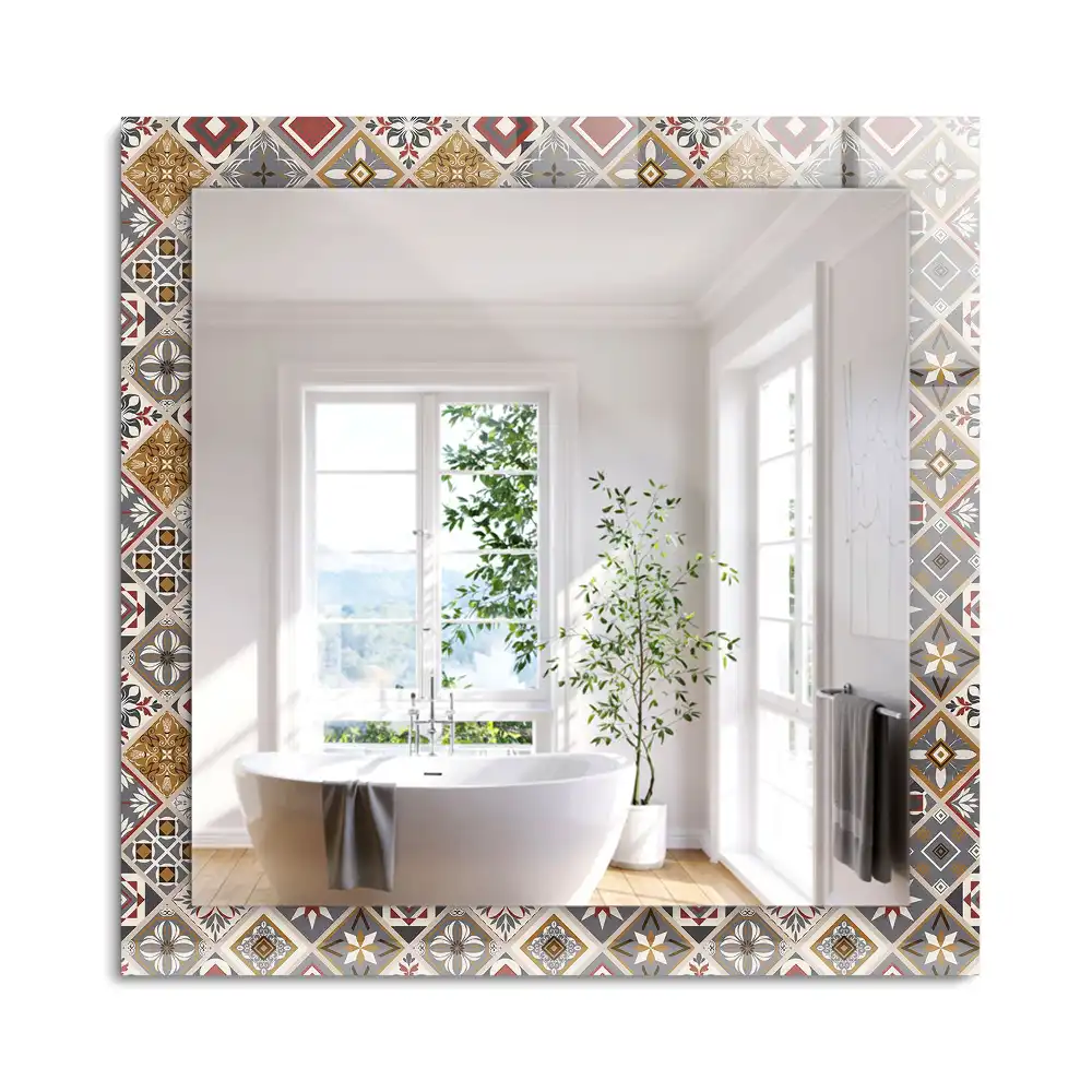 Oglindă dreptunghiulară cu ramă decorată cu imprimeu de plăci colorate