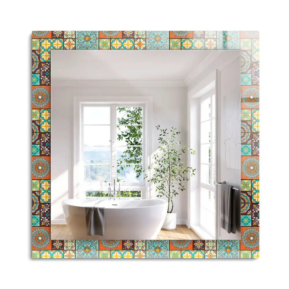 Oglindă dreptunghiulară cu decor din mozaic colorat