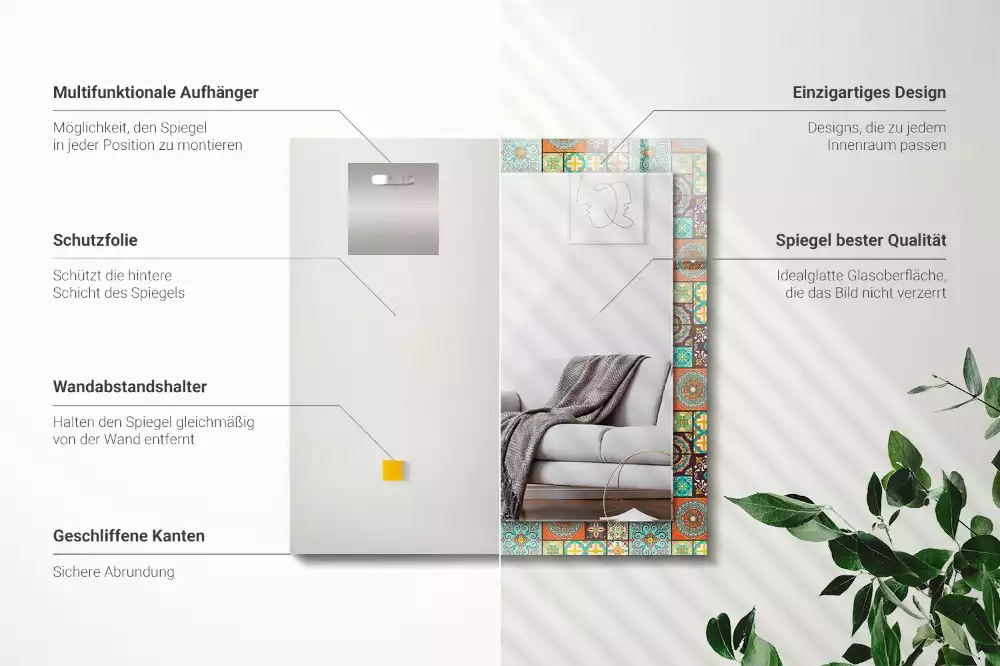 Oglindă dreptunghiulară cu decor din mozaic colorat