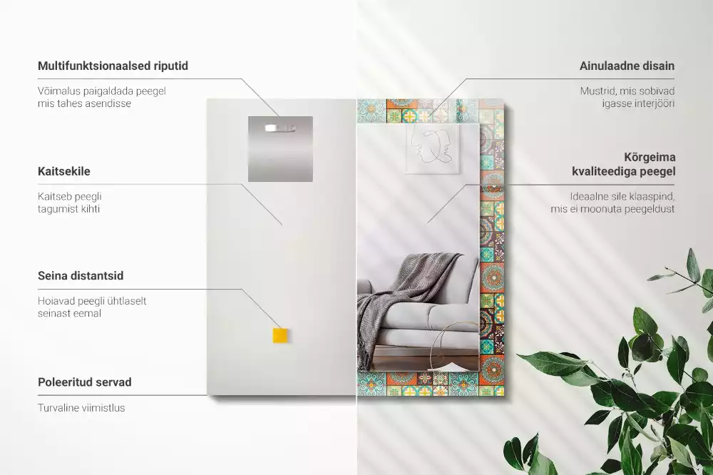 Oglindă dreptunghiulară cu decor din mozaic colorat