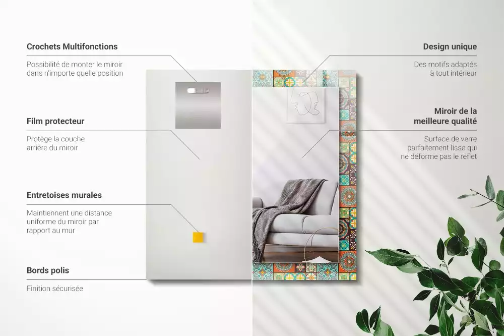 Oglindă dreptunghiulară cu decor din mozaic colorat
