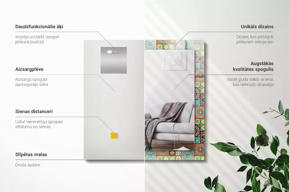 Oglindă dreptunghiulară cu decor din mozaic colorat