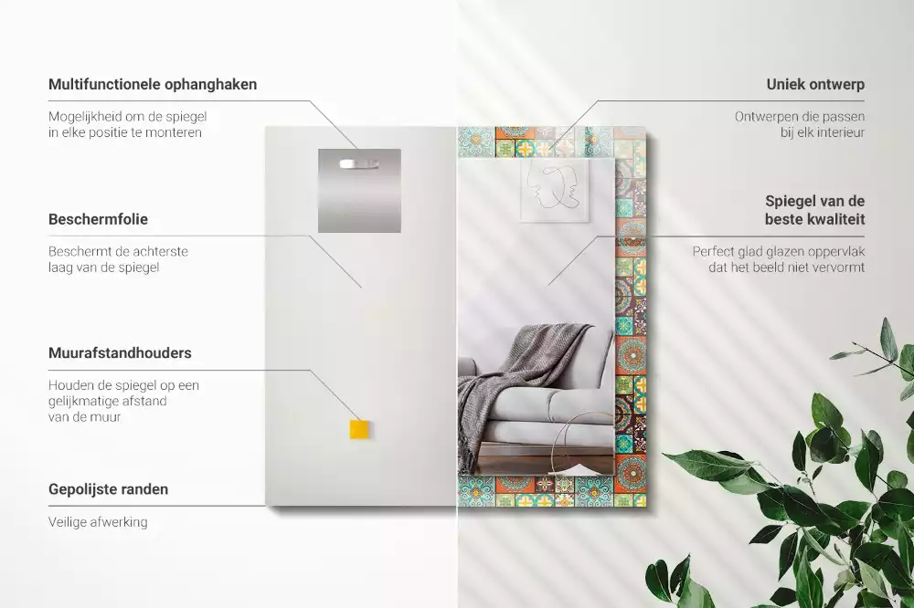 Oglindă dreptunghiulară cu decor din mozaic colorat