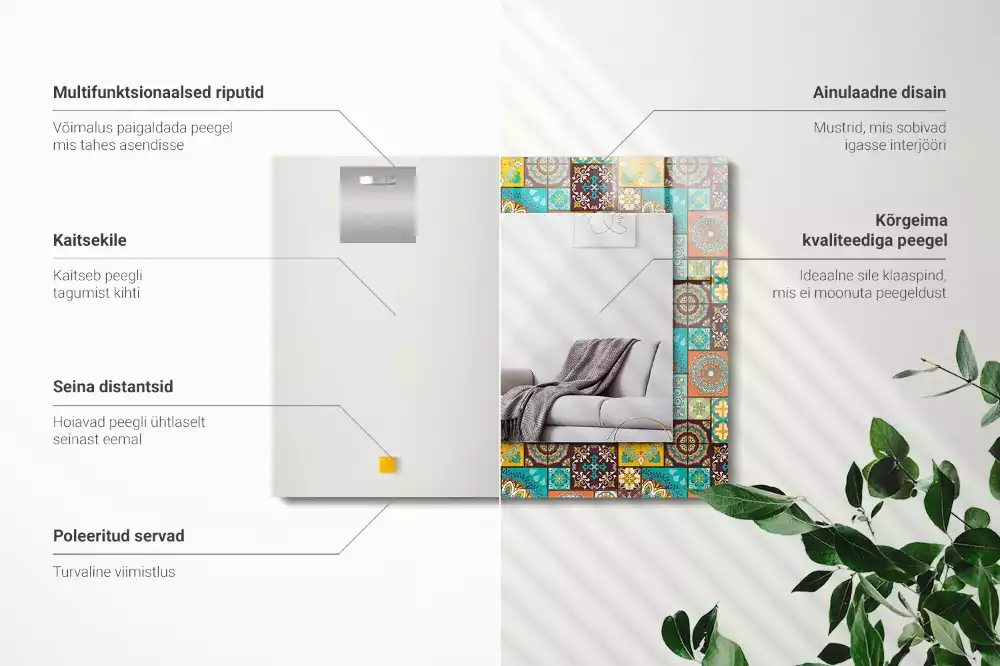 Oglindă dreptunghiulară cu decor din mozaic colorat