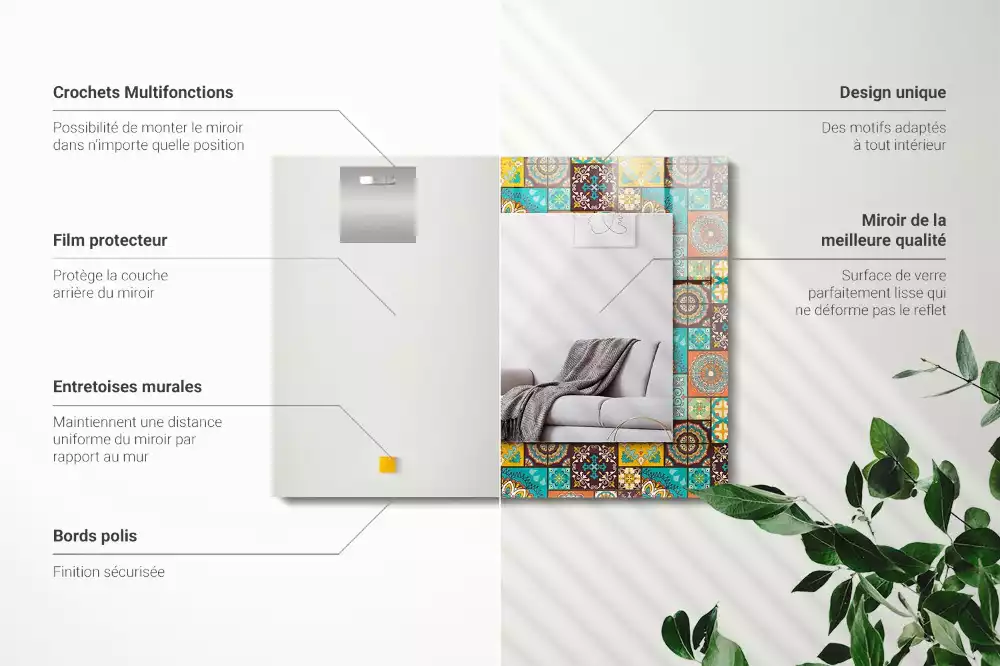 Oglindă dreptunghiulară cu decor din mozaic colorat