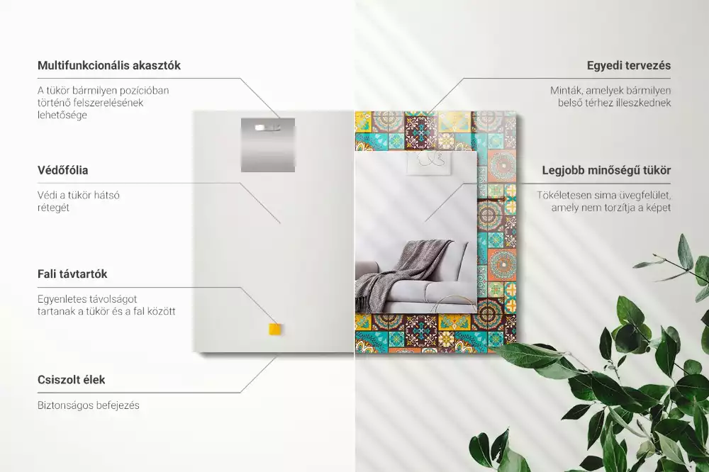Oglindă dreptunghiulară cu decor din mozaic colorat