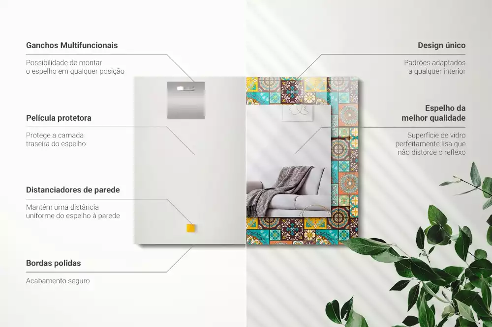 Oglindă dreptunghiulară cu decor din mozaic colorat