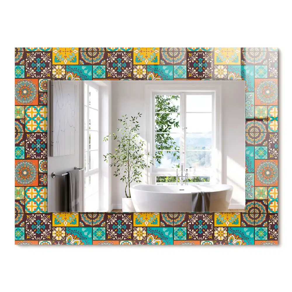 Oglindă dreptunghiulară cu decor din mozaic colorat