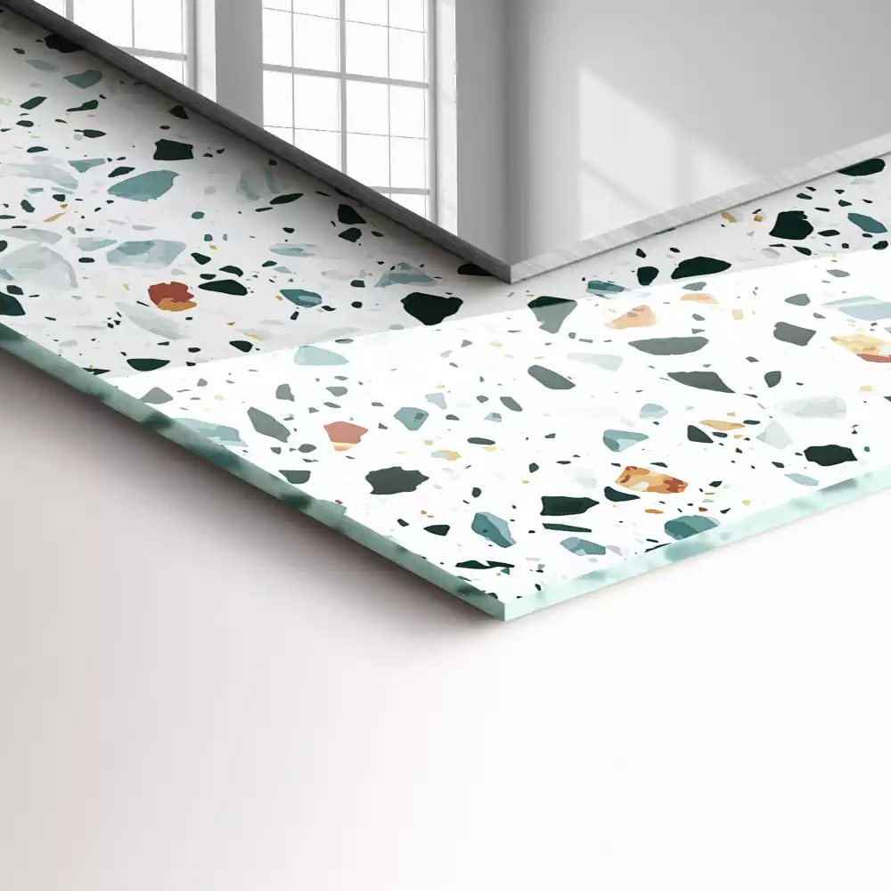 Oglindă dreptunghiulară de perete cu model decorativ din mozaic terrazzo
