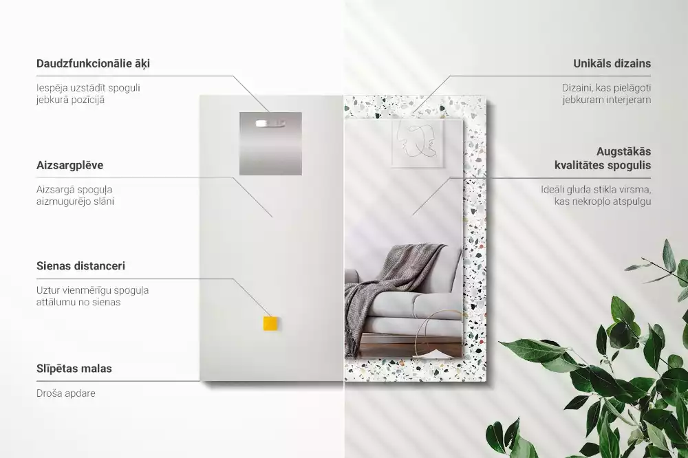 Oglindă dreptunghiulară de perete cu model decorativ din mozaic terrazzo