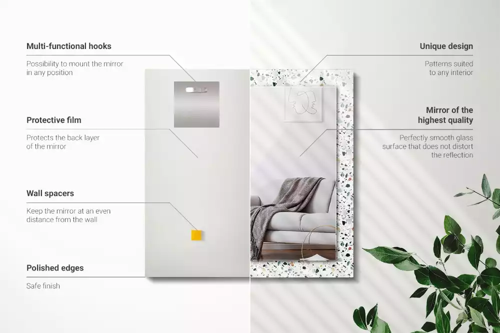 Oglindă dreptunghiulară de perete cu model decorativ din mozaic terrazzo