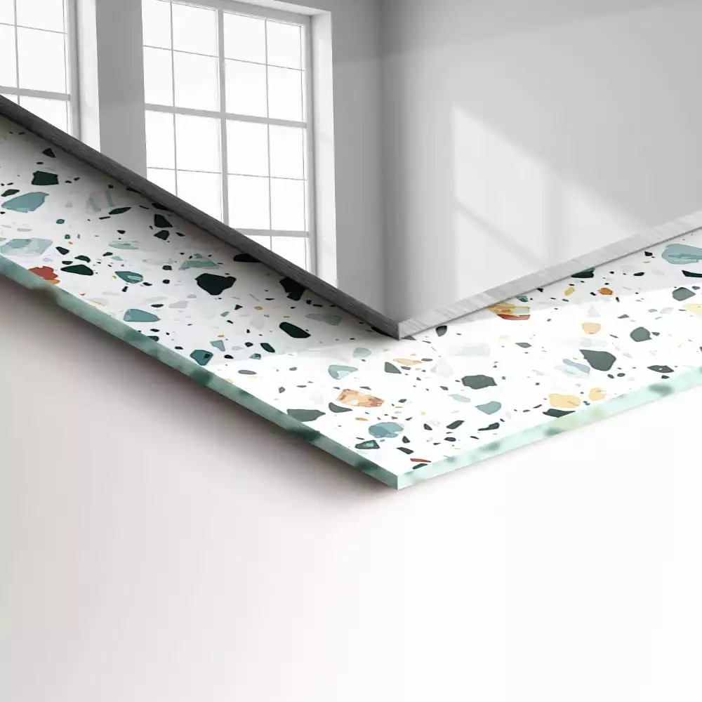 Oglindă dreptunghiulară de perete cu model decorativ din mozaic terrazzo