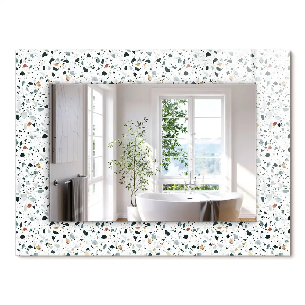 Oglindă dreptunghiulară de perete cu model decorativ din mozaic terrazzo