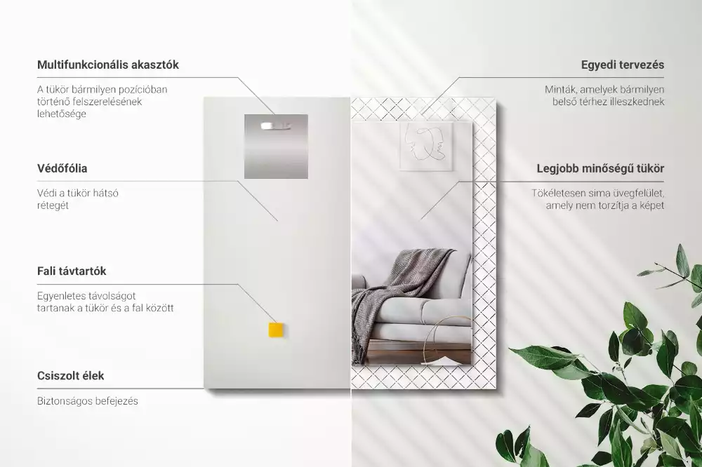 Oglindă dreptunghiulară cu imprimeu grafic în carouri