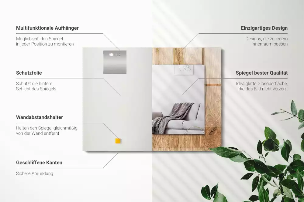 Oglindă dreptunghiulară cu ramă texturată cu imprimeu de lemn