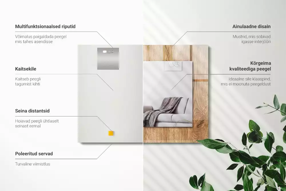Oglindă dreptunghiulară cu ramă texturată cu imprimeu de lemn
