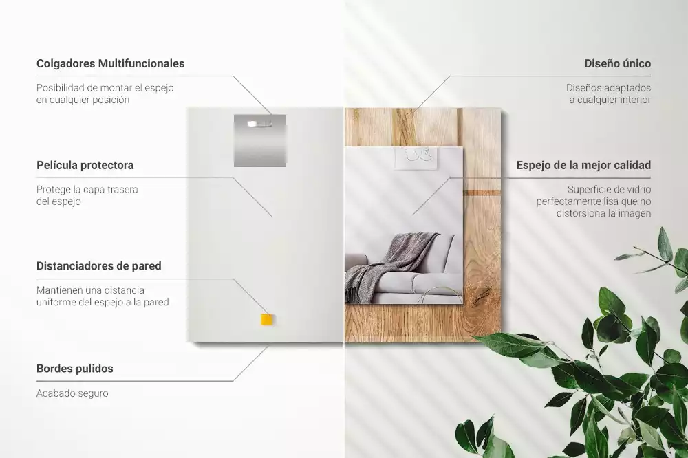 Oglindă dreptunghiulară cu ramă texturată cu imprimeu de lemn