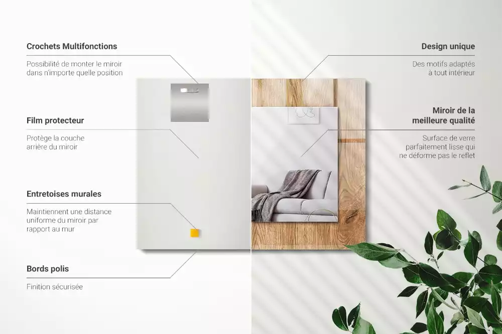 Oglindă dreptunghiulară cu ramă texturată cu imprimeu de lemn