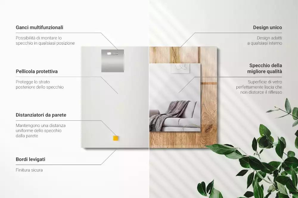 Oglindă dreptunghiulară cu ramă texturată cu imprimeu de lemn