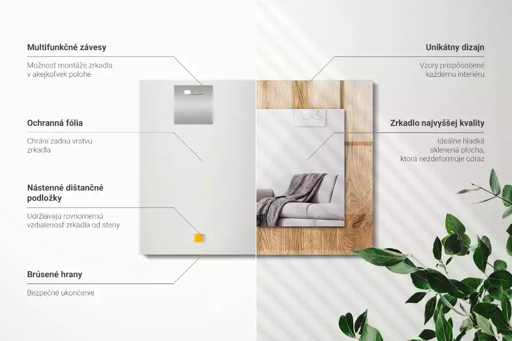 Oglindă dreptunghiulară cu ramă texturată cu imprimeu de lemn