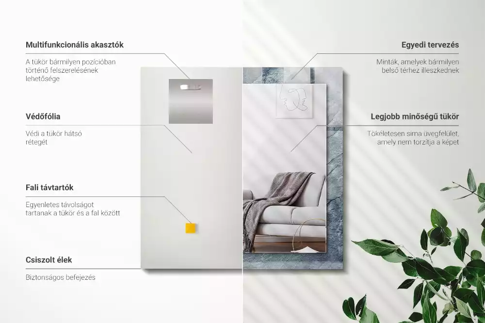 Oglindă dreptunghiulară cu imprimeu textură de piatră