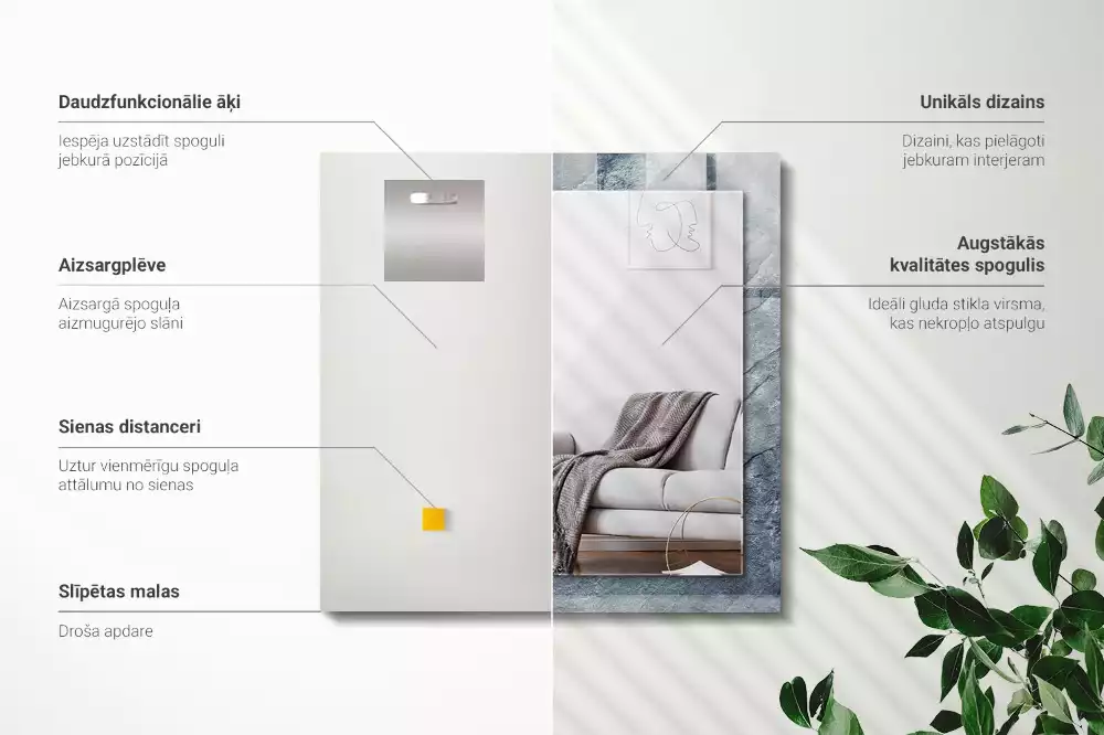 Oglindă dreptunghiulară cu imprimeu textură de piatră