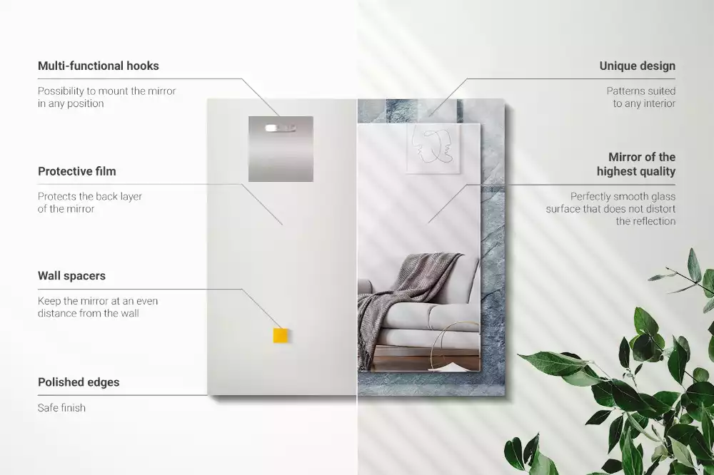 Oglindă dreptunghiulară cu imprimeu textură de piatră