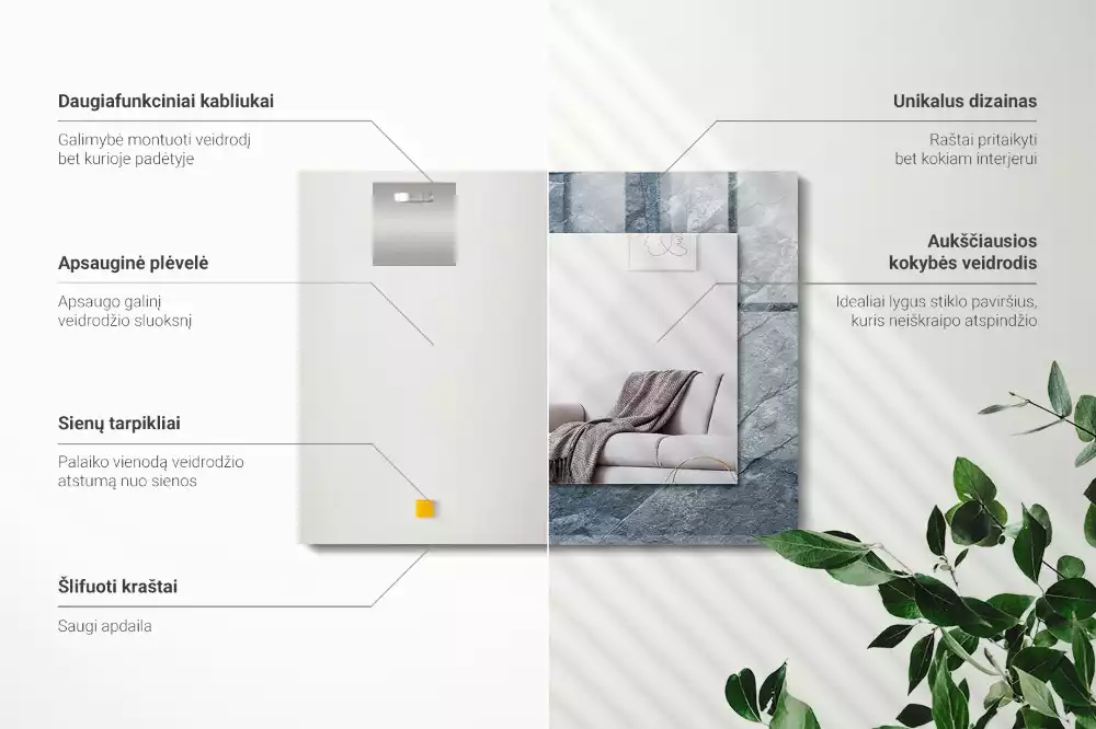 Oglindă dreptunghiulară cu imprimeu textură de piatră