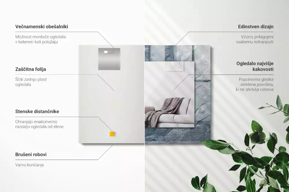 Oglindă dreptunghiulară cu imprimeu textură de piatră