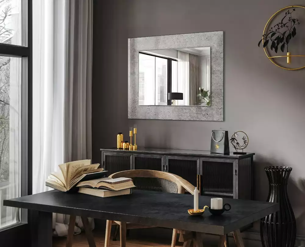 Oglindă dreptunghiulară cu decor textură de beton